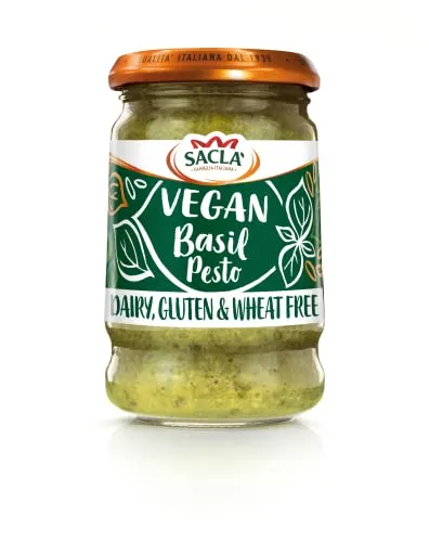 Sacla Italian Vegan Basil Pesto - Perfect with Pasta, Pizza, Garlic Bread and Tagliatelli - Made with Fresh Basil Leaves, Pine Nuts and Olive Oil - 190g (Pack of 1) | ONLY £2.10 RRP £3.35, (37% OFF!) 