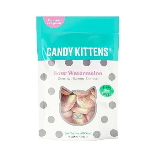 Candy Kittens Vegan Sweets SOUR WATERMELON (140g Bag), Vegan Chewy Sweets - Naturally Flavoured With Fruit Juice, Ideal Gifts For Gourmet Sweet Lovers, Fruity & Delicious Vegetarian Treats | ONLY £1.9