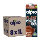 Alpro Chocolate Soya High Protein Plant-Based Long Life Drink, Vegan & Dairy Free, 1 Litre (Pack of 8) | ONLY £12.00 RRP £18.40, (35% OFF!) w/ FREE DELIVERY