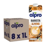 Alpro Barista Almond Plant-Based Long Life Drink, Vegan & Dairy Free, 1L (Pack of 8) | ONLY £12.00 RRP £18.40, (35% OFF!) w/ FREE DELIVERY