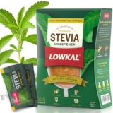 LOWKAL Stevia Sweetener Sachets with Zero Calorie (100 Packets) – Plant-Based Sugar Substitute for Diabetics with Zero Sugar – Natural Sweetener Stevia Powder for Desserts, Coffee & Tea | ONLY £3.75 RRP £7.49, (50% OFF!) w/ FREE DELIVERY